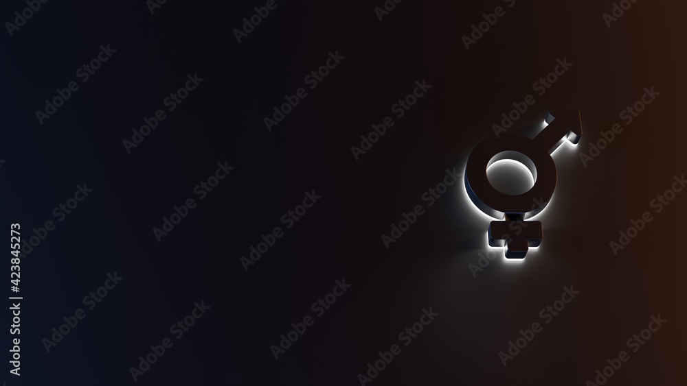 Poster 3d rendering of white light stripe symbol of transgender on dark background