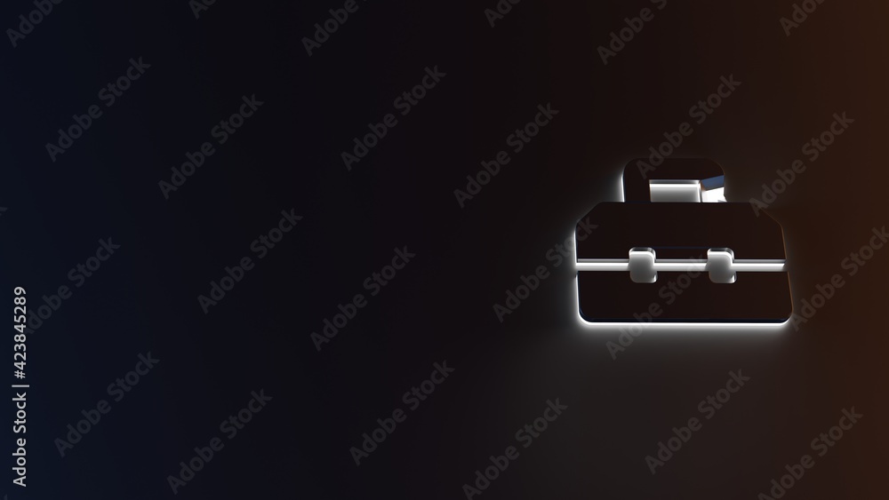 Wall mural 3d rendering of white light stripe symbol of toolbox on dark background