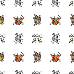 Obraz premium Seamless pattern of heads various cartoon kittens