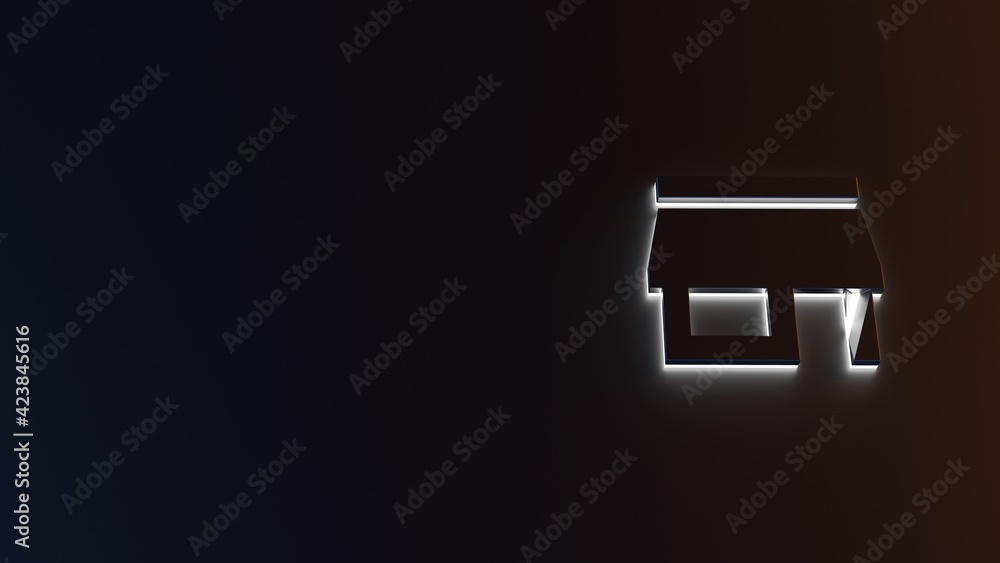 Poster 3d rendering of white light stripe symbol of store on dark background