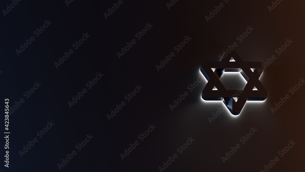 Poster 3d rendering of white light stripe symbol of star of david on dark background