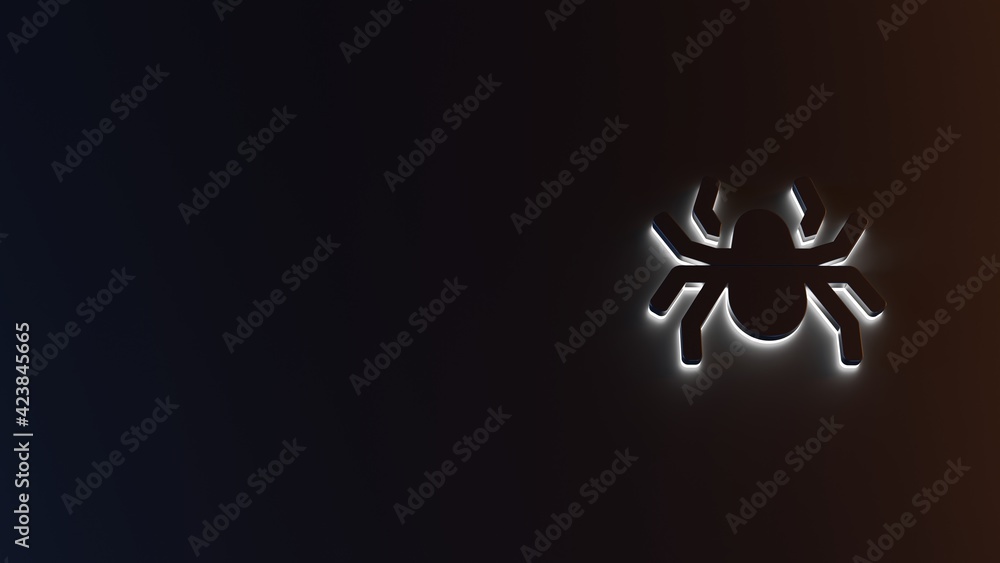 Poster 3d rendering of white light stripe symbol of spider on dark background