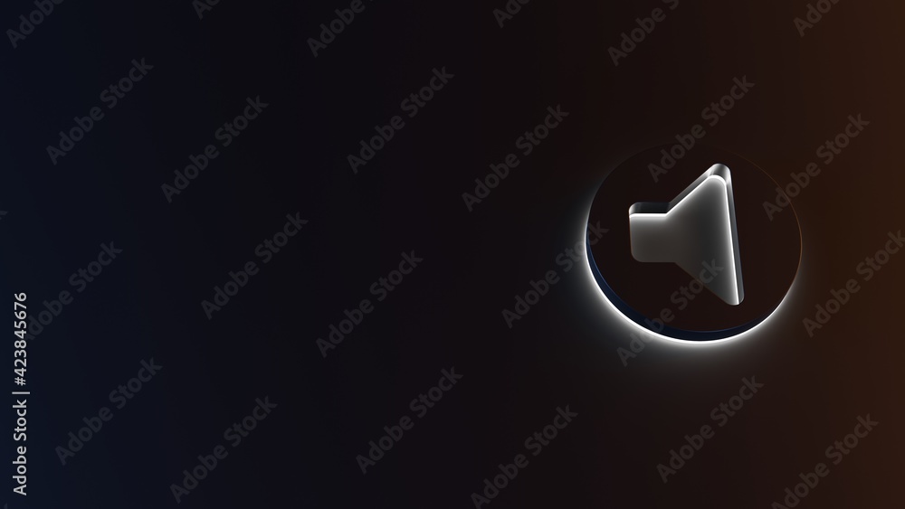 Poster 3d rendering of white light stripe symbol of speaker on dark background