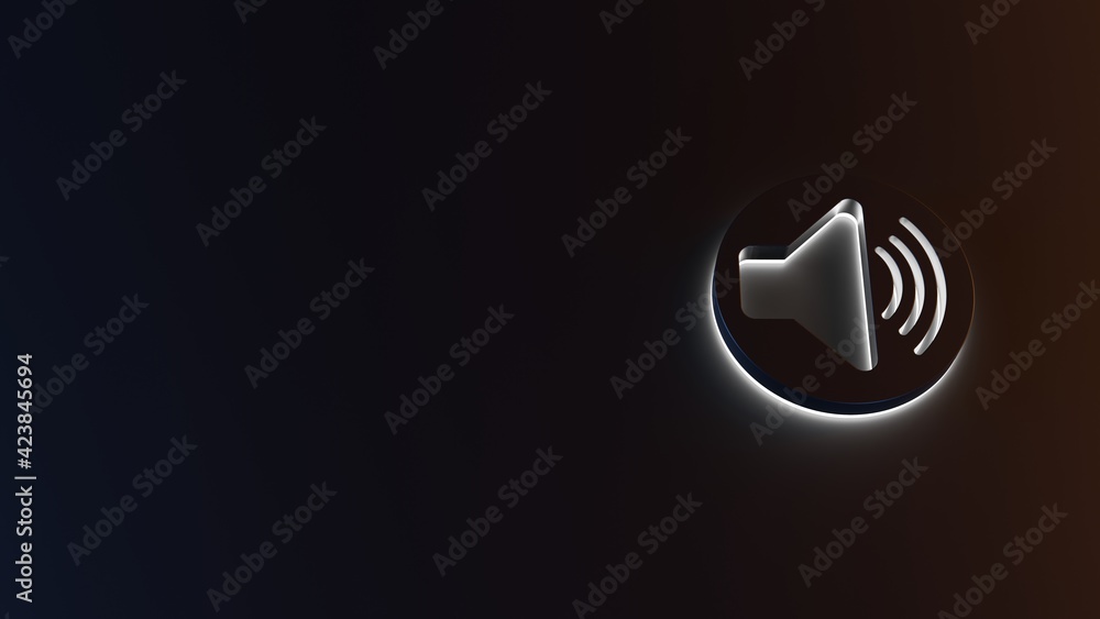 Poster 3d rendering of white light stripe symbol of speaker on dark background