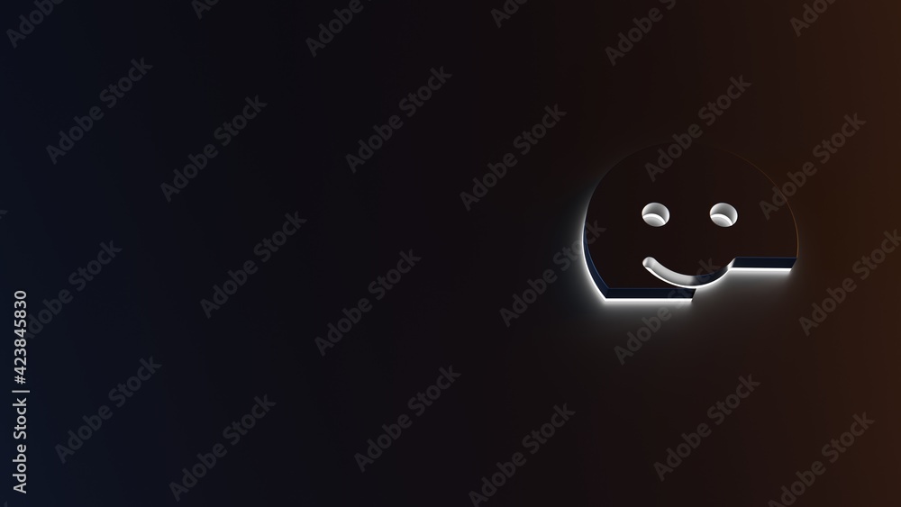 Poster 3d rendering of white light stripe symbol of smile on dark background