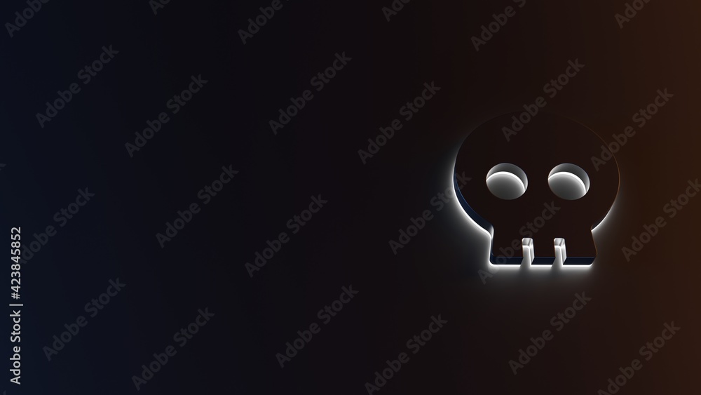 Poster 3d rendering of white light stripe symbol of skull on dark background
