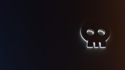 3d rendering of white light stripe symbol of skull on dark background