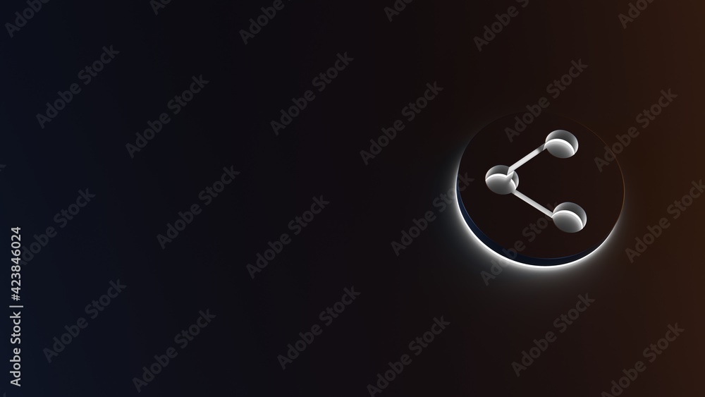 Poster 3d rendering of white light stripe symbol of share on dark background