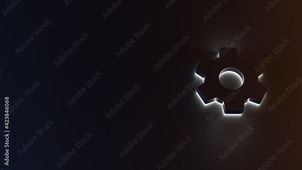 Poster 3d rendering of white light stripe symbol of settings on dark background