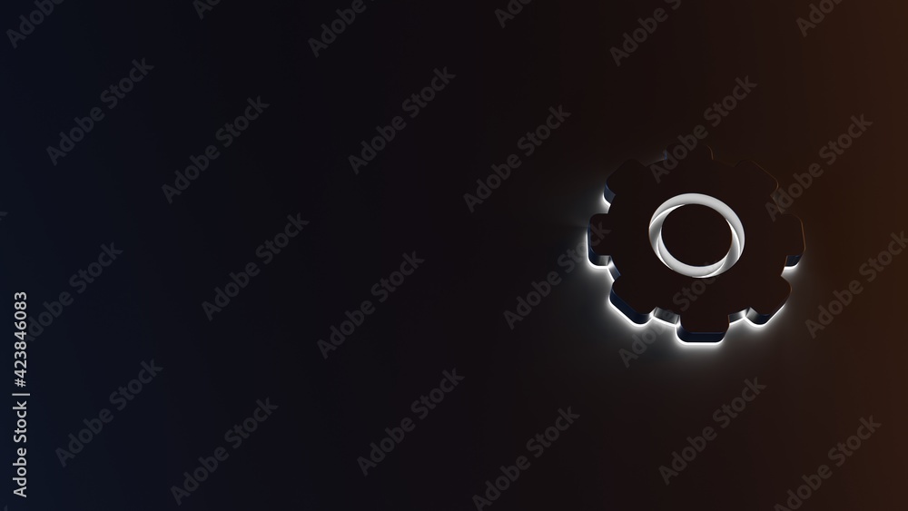 Poster 3d rendering of white light stripe symbol of settings on dark background