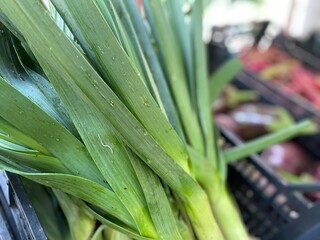 Close up of Leeks at a Famers’ Market