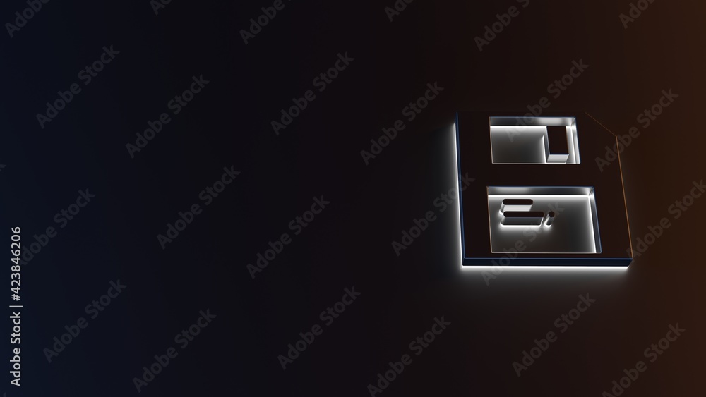 Poster 3d rendering of white light stripe symbol of save on dark background
