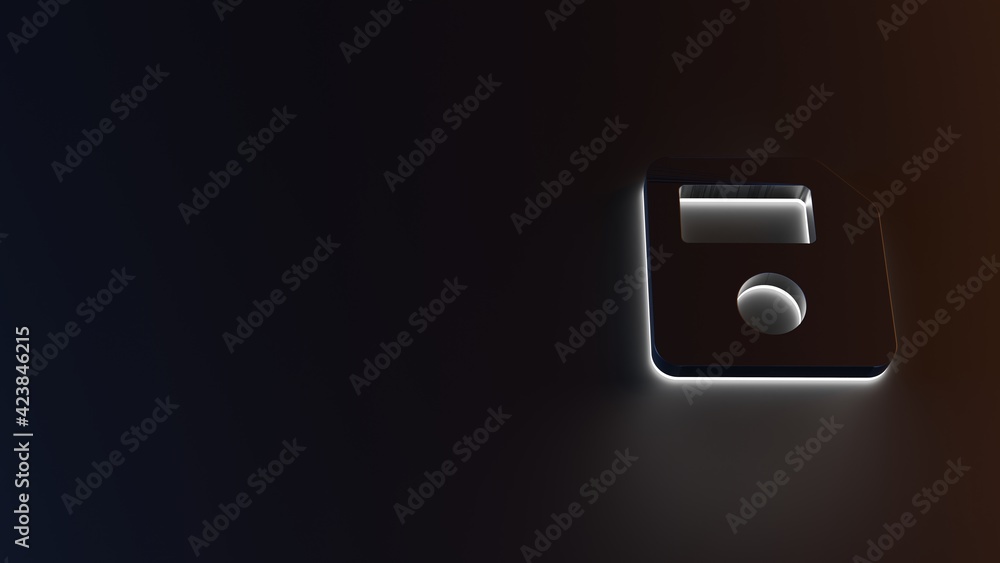 Poster 3d rendering of white light stripe symbol of save on dark background
