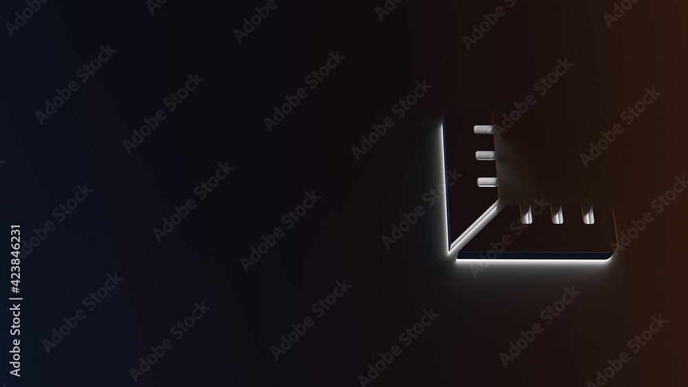 Poster 3d rendering of white light stripe symbol of ruler combined on dark background