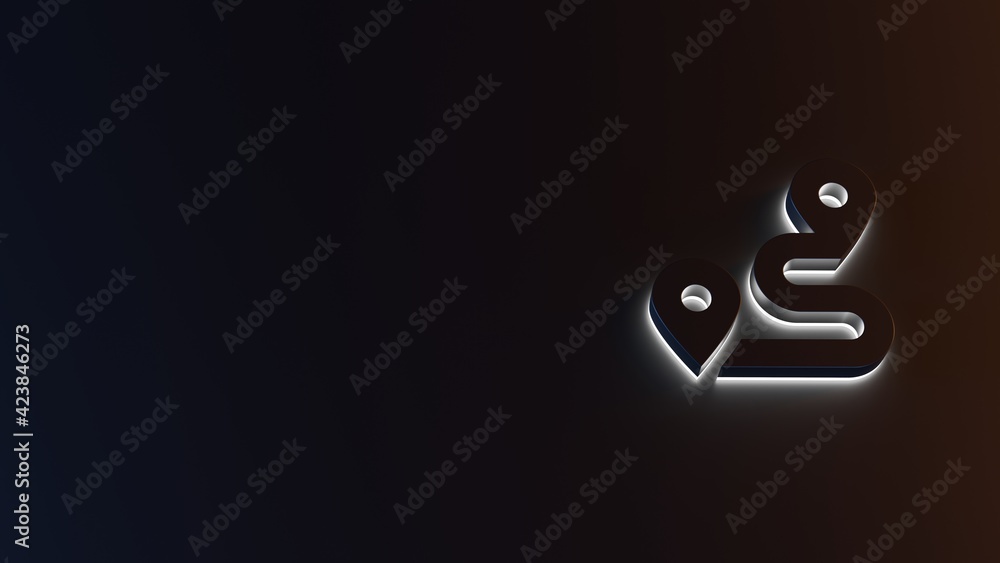 Poster 3d rendering of white light stripe symbol of route on dark background