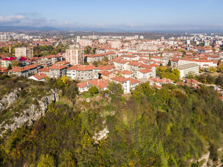 Aerial view of center of town of Lovech, Bulgaria