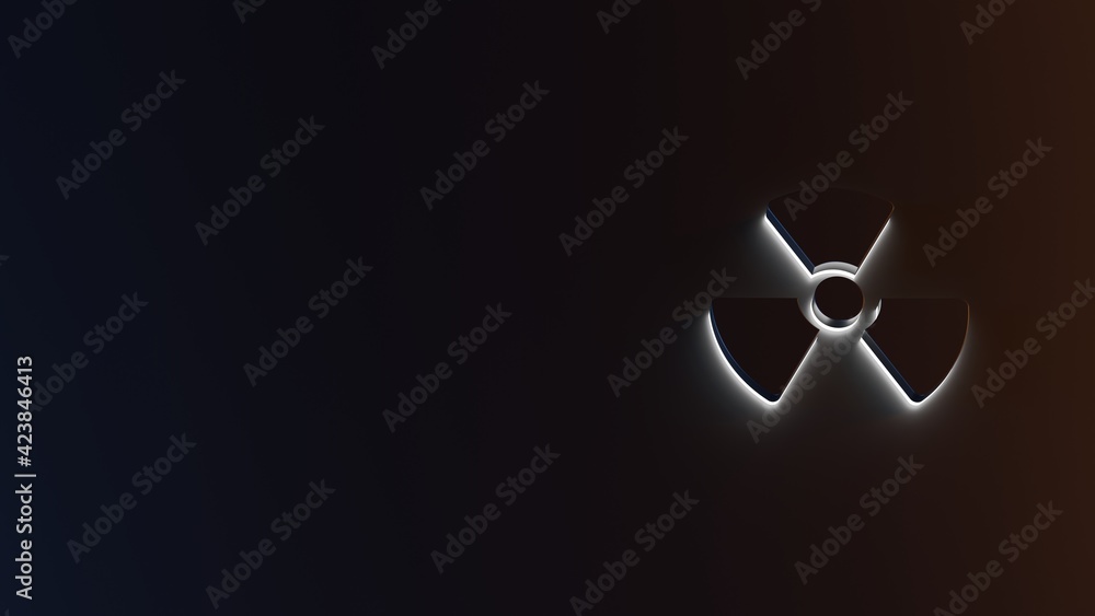Poster 3d rendering of white light stripe symbol of radiation on dark background