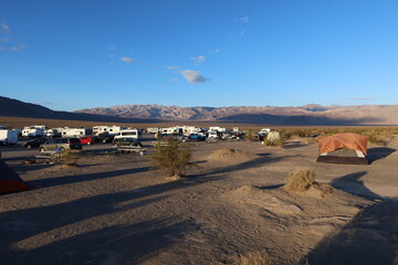 Desert Morning in the Stovepipe Wells, Death Valley, California Federal Campground with Recreational Vehicles