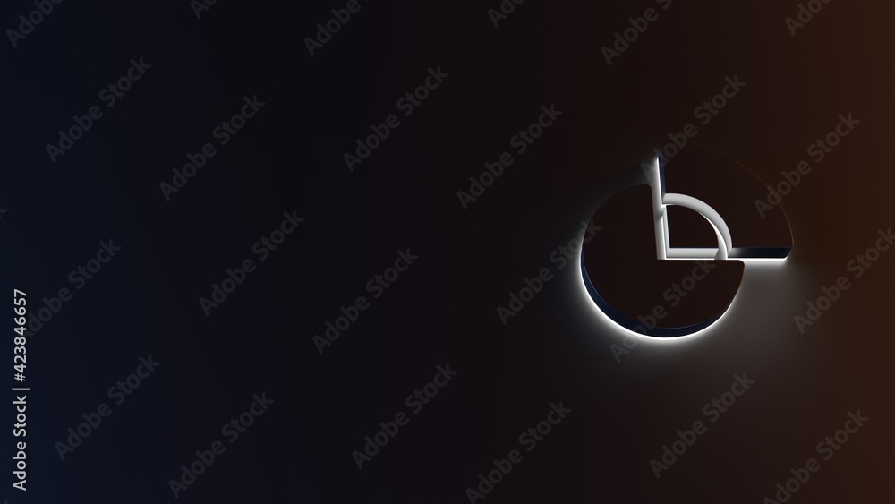 Poster 3d rendering of white light stripe symbol of pie chart on dark background