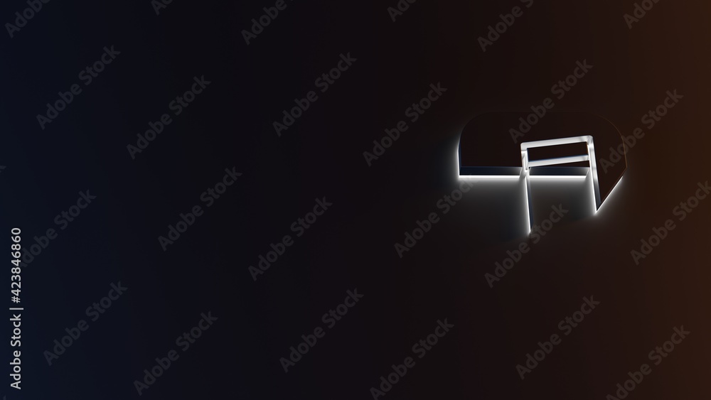 Poster 3d rendering of white light stripe symbol of music player on dark background