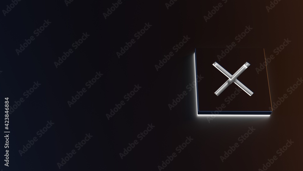 Poster 3d rendering of white light stripe symbol of multiply 1 on dark background