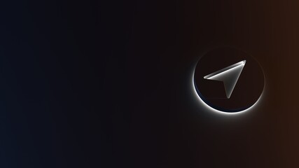 3d rendering of white light stripe symbol of navigation on dark background