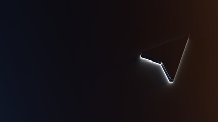 3d rendering of white light stripe symbol of navigation on dark background