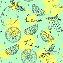 Lemons citrus doodle seamless pattern background vector