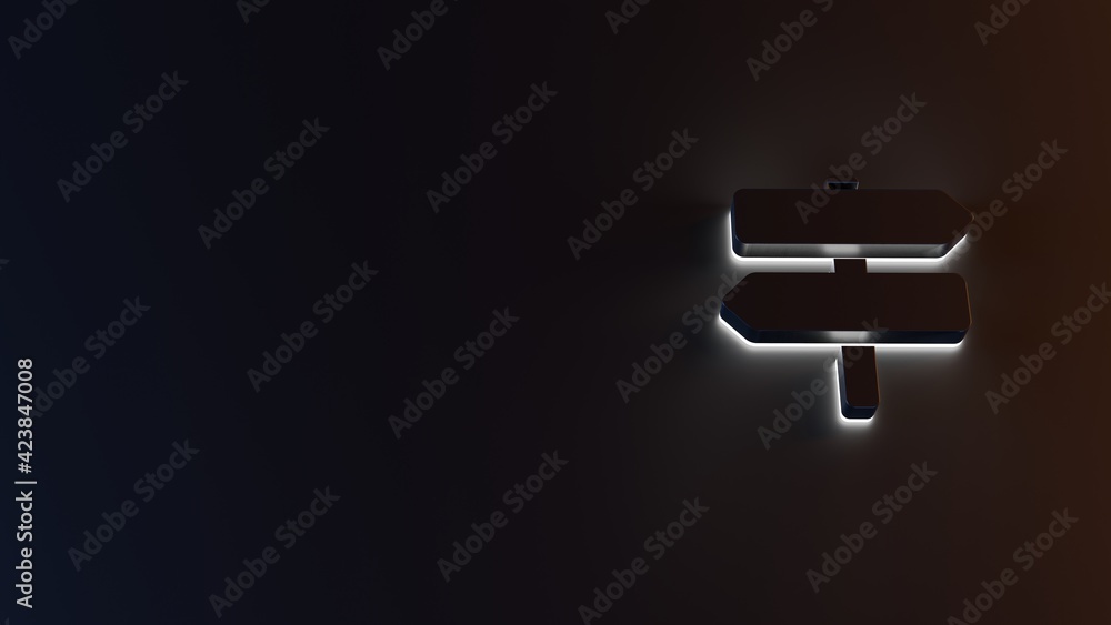 Poster 3d rendering of white light stripe symbol of map signs on dark background
