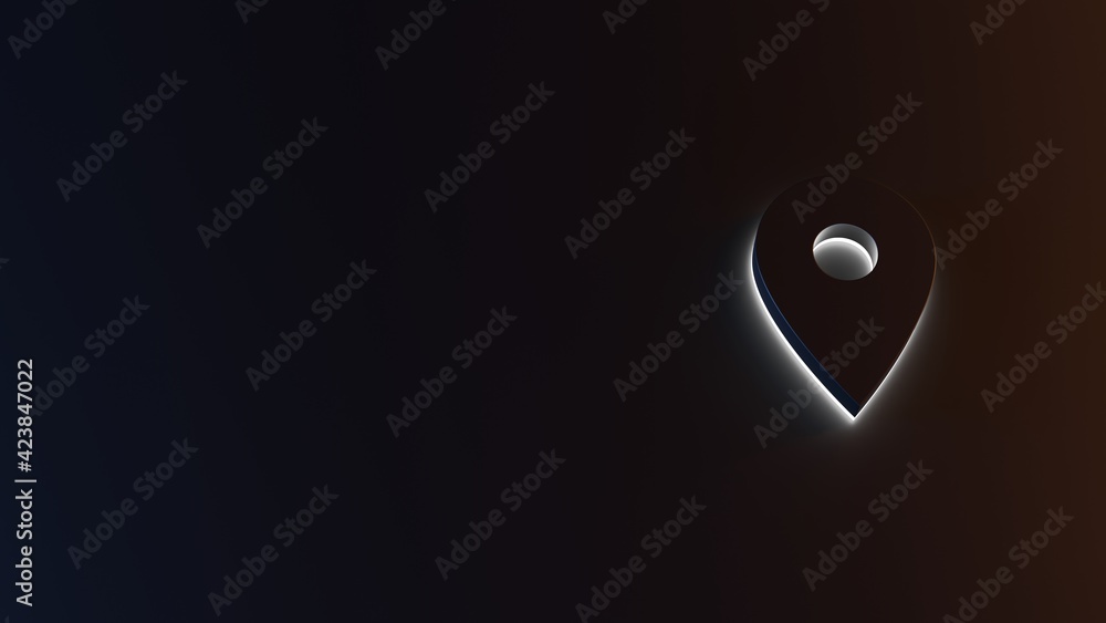 Poster 3d rendering of white light stripe symbol of map placeholder on dark background