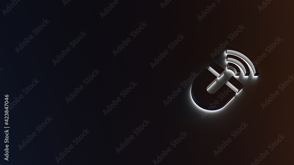 Poster 3d rendering of white light stripe symbol of magnet on dark background