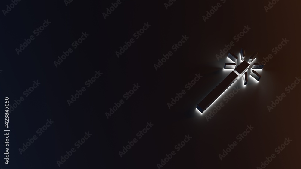 Poster 3d rendering of white light stripe symbol of magic wand on dark background