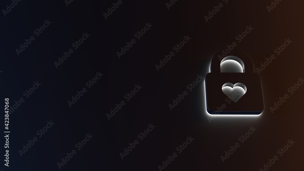 Poster 3d rendering of white light stripe symbol of lock on dark background