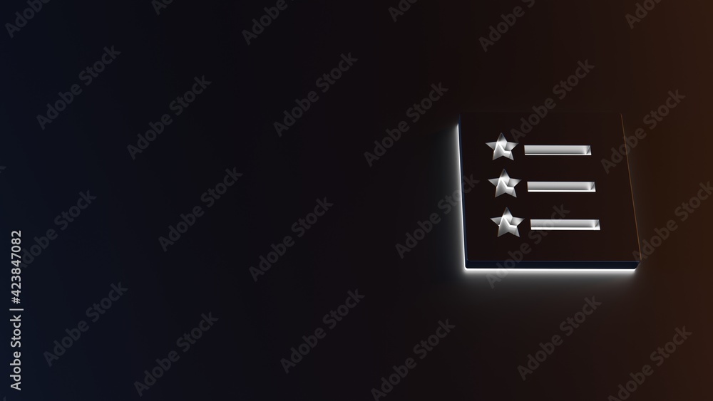 Poster 3d rendering of white light stripe symbol of list on dark background