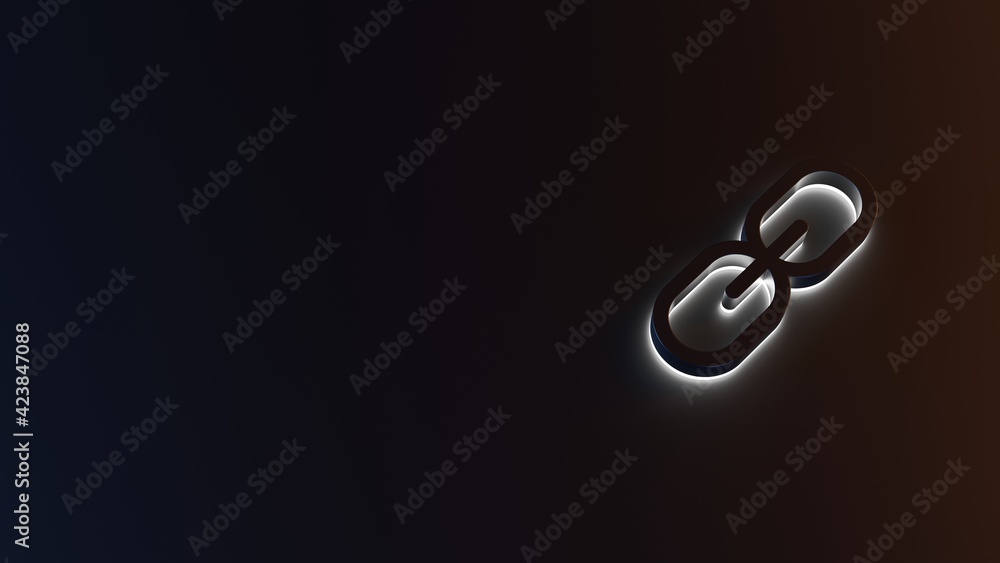 Poster 3d rendering of white light stripe symbol of link on dark background