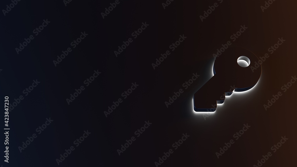 Poster 3d rendering of white light stripe symbol of key on dark background