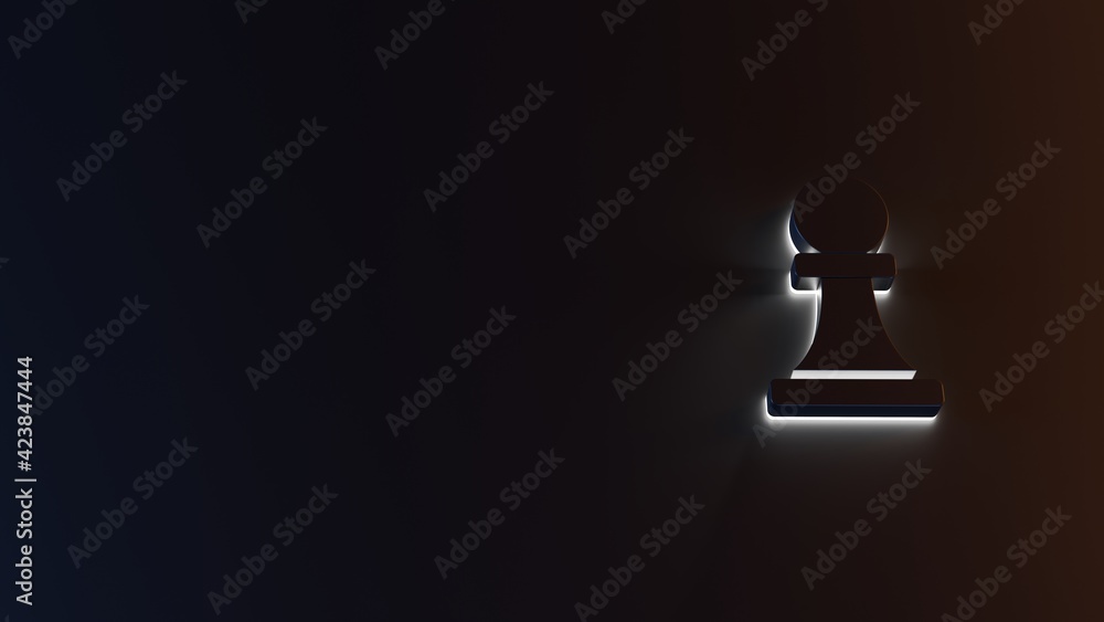 Poster 3d rendering of white light stripe symbol of chess pawn on dark background
