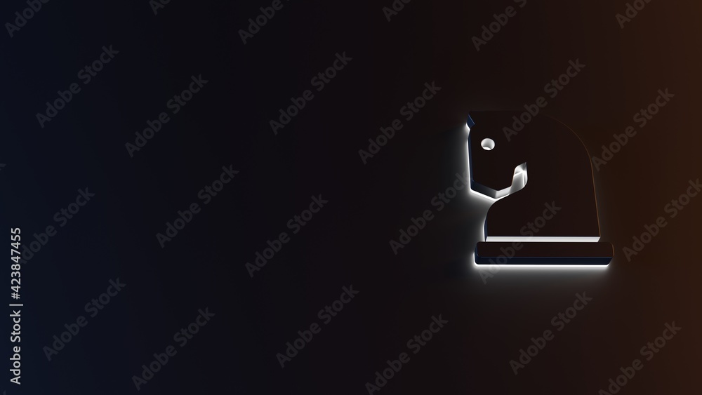 Poster 3d rendering of white light stripe symbol of chess knight on dark background