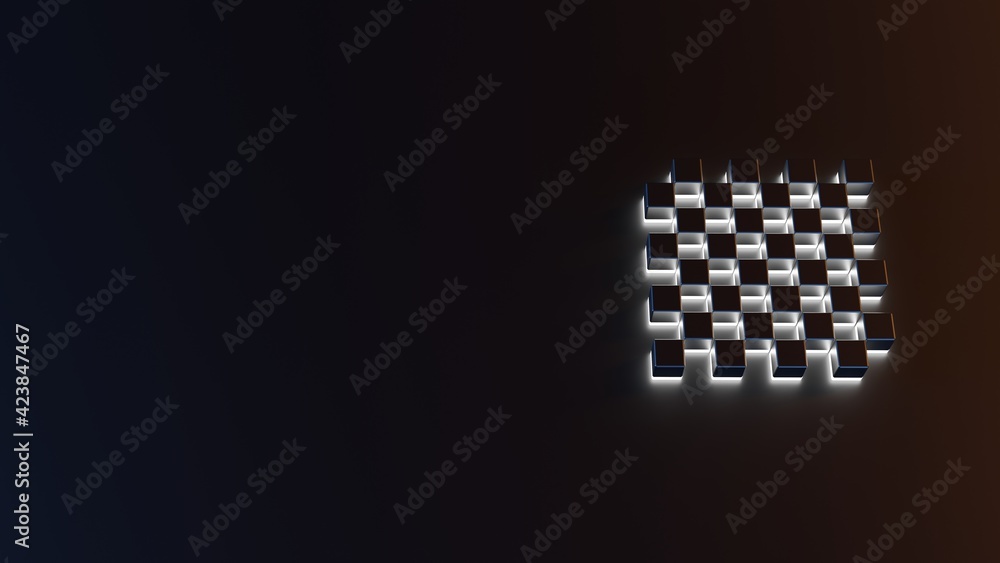 Poster 3d rendering of white light stripe symbol of chess board on dark background