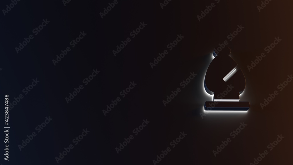 Poster 3d rendering of white light stripe symbol of chess bishop on dark background