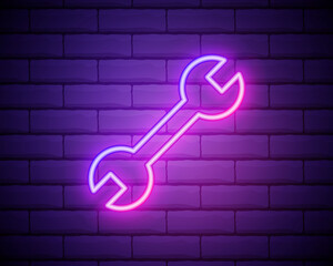 wrench icon icon. Element of Home repair tool icons for mobile concept and web apps. Neon wrench icon icon can be used for web and mobile apps on brick wall background