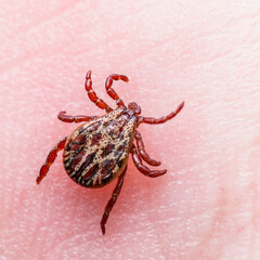 Encephalitis Virus or Lyme Borreliosis Disease Infected Tick Arachnid Insect Crawling on Skin