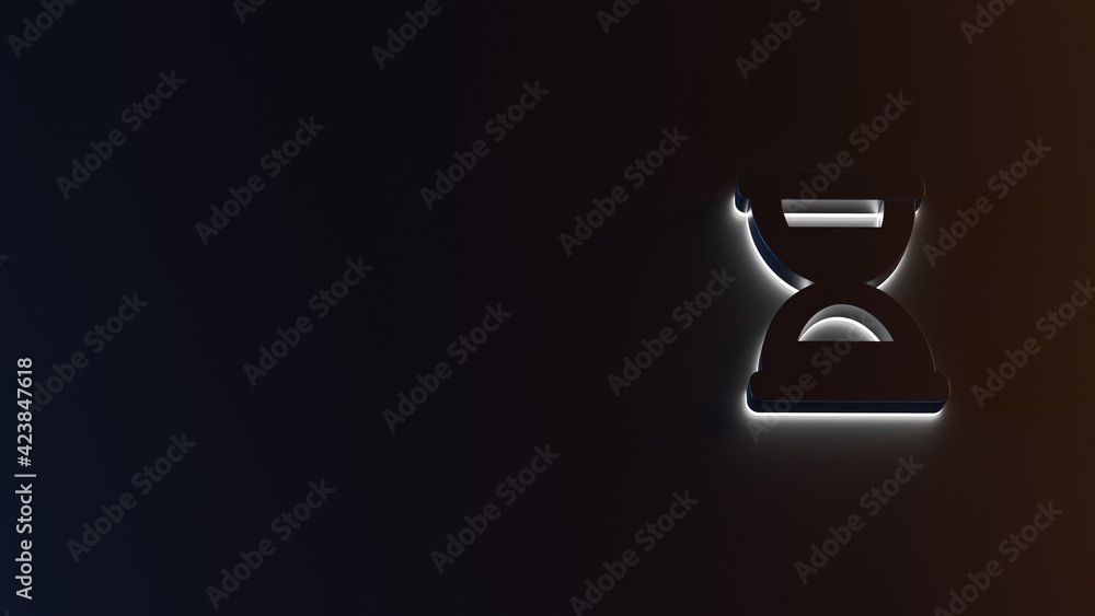Poster 3d rendering of white light stripe symbol of hourglass half on dark background