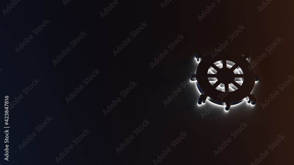 Poster 3d rendering of white light stripe symbol of helm on dark background