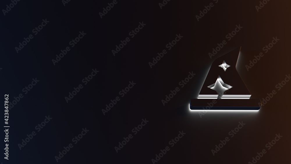 Poster 3d rendering of white light stripe symbol of hat wizard on dark background