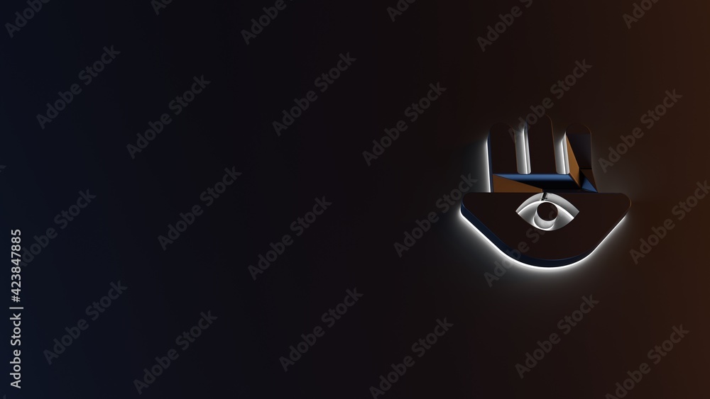 Poster 3d rendering of white light stripe symbol of hamsa on dark background