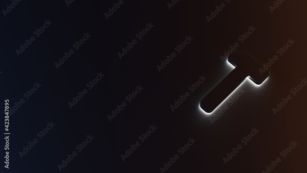 Poster 3d rendering of white light stripe symbol of hammer on dark background