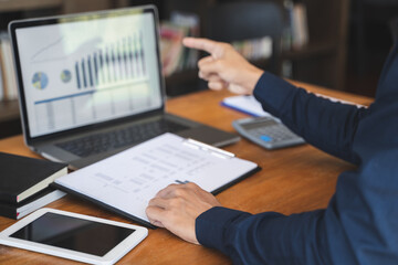 Investment planing and strategy concept, Financial data analysis graph business analytics and intelligence of finance performance.