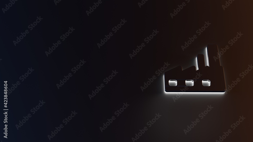 Poster 3d rendering of white light stripe symbol of factory on dark background