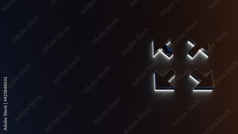 Poster 3d rendering of white light stripe symbol of expand on dark background